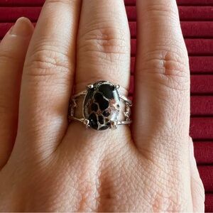 Silver Tone Black Stone Women's Statement Ring
